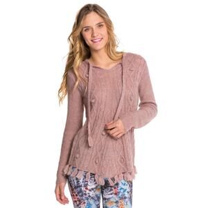 🪴5/$25🪴 Prana Shelby Poncho Sweater XS Pink Blush Pom Cable Knit Fringe